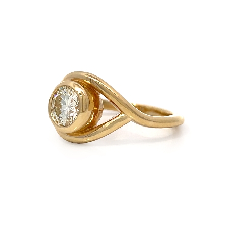 14K Yellow Gold Estate Open Design Bezel Engagement Ring w/1 Round Diamond=.80ct SI1 K Size6.5 