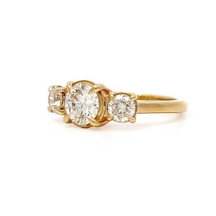 14K Yellow Gold Estate 3Stone Engagement Ring w/1 Round Diamond=1.03ct VS1 H and 2 Diamonds=.58ctw VS2 H Size6.75