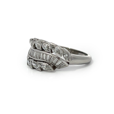 Platinum Estate 3Row Wave Ring w/Marquise Diams=.64apx and Baguette Diams=.36apx SI H-I 5.8dwt