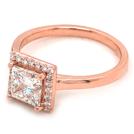 14K Rose Gold Estate Halo Square Shaped Engagement Ring w/Princess Diam=1.21ct SI2-I1 H-I and 24Diams=.12ctw SI G-H Size 6.75