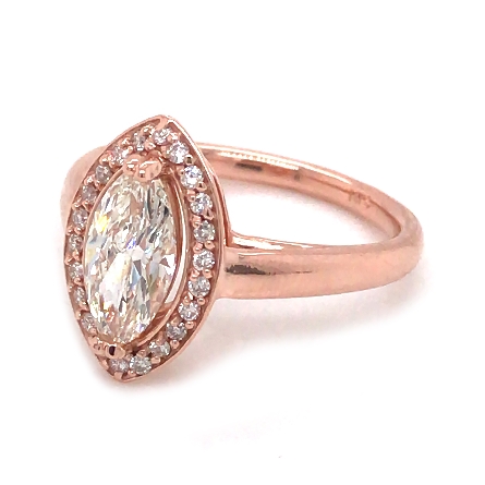 14K Rose Gold Estate  Halo Engagement Ring w/Marquise Diam=1.07ct I1 K-L and 22Diams=.19ctw SI H-I Size 7