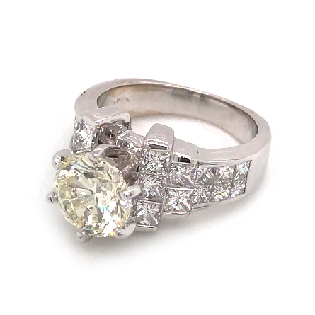 18K White Gold Estate Engagement Ring w/1Diam=2.18apx I1 K-L and Diams=2.22apx VS H-I Size5.25 Invisibly Set 6.0dwt