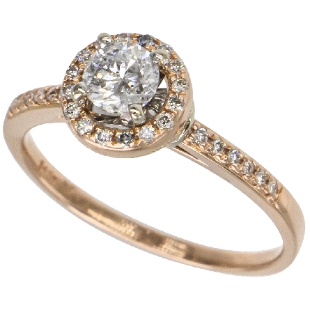 14K Rose and White Gold Estate 4Prong Halo Engagement Ring w/Diam=.40apx I2-I3 and w/Diams=.15apx SI J Size 7.5 2.1dwt
