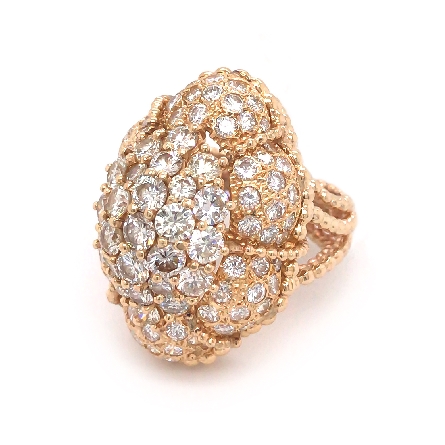 18K Yellow Gold Estate High Domed Bead Shank Ring w/101Diams=6.00apx SI1-SI2 I-J Size6 12.25dwt