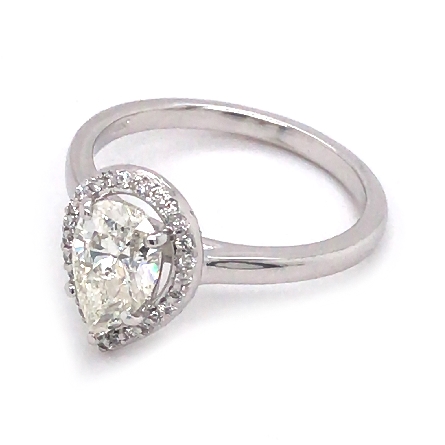 14K White Gold Estate Halo Engagement Ring w/Pear Diam=1.13ct I1 J and 26Diams=.09ctw SI H-I Size 6.75