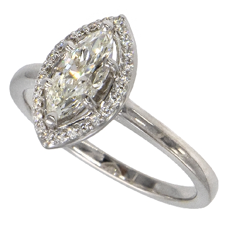 14K White Gold Estate Halo Engagement Ring w/Marquise Diam=1.04ct SI2-I1 G-H and 26Diams=.09ctw SI H-I Size 7