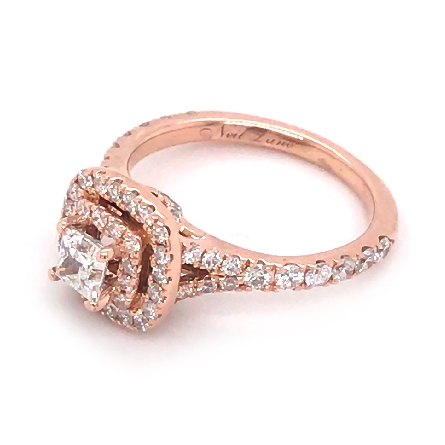 14K Rose Gold Estate Double Halo Engagement Ring w/Princess-Cut Diam=.50 I1 H-I and 55Diams=.75apx Size4.25 2.2dwt