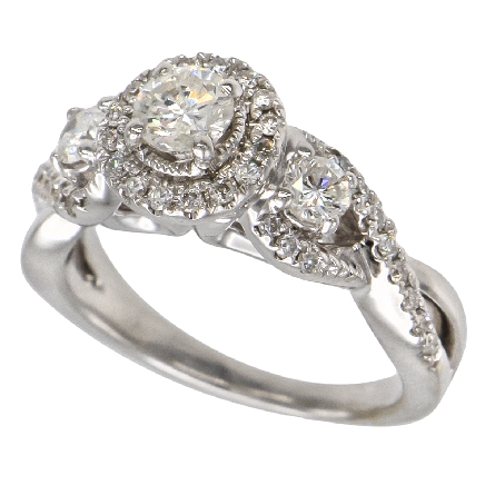 14K White Gold Estate Halo Twisted Shank Engagement Ring w/1Diam=.35apx I2 H-I and Diams=.45apx SI H-I Size5.25 4.1dwt 