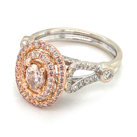 18K Rose and White Gold Estate Double Halo Oval Engagement Ring w/Oval Diam=.30apx I1 Brown and Diams=.25 SI Light Pink and Diams=.40apx SI H-I Size6.5 4.4dwt