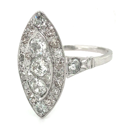 Platinum Estate Art Deco Marquise-Shaped Ring w/Old European Diams=1.00apx VS-I H-J and 7Light Brown Size5.5 3.2dwt