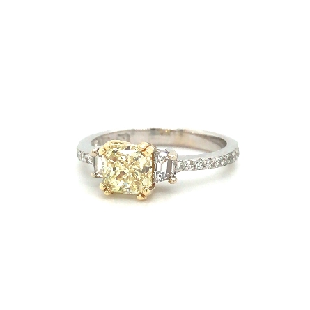 18K Yellow Gold Rhodium Plated Estate Eternity Engagement Ring w/1 Radiant Diam=1.20ct VVS2 Fancy Light Yellow GIA#6224663372 and Diams=.70apx VS G-H Size 6