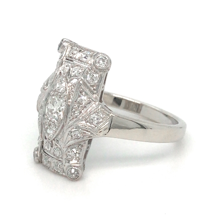 Platinum and 14K White Gold Estate Filigree Antique Ring w/Old European and Mixed Cut Diams=1.00apx SI H-I Size9.75 4.2dwt