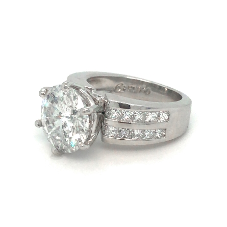Platinum Estate Double Channel Engagement Ring w/1 Round Diam=4.60ct I2 G and Diams=1.00apx VS G-H Size5.5 9.7dwt