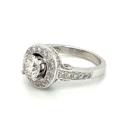 14K White Gold Estate Round Halo Engagement Ring w/1Diam=.93ct VS2 K (Brown) and Diaims=.63apx SI H-I Size 6.5 3.4dwt