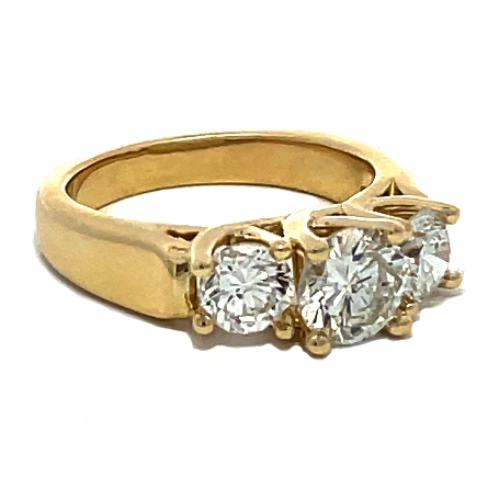 14K Yellow Gold Estate 3Stone Engagement Ring w/1Round Diamond=1.05ct I1 J and 2Diams=1.14ctw SI1 I-J Size7 