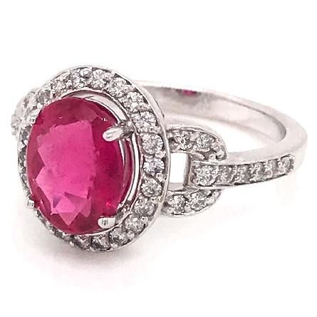 14K White Gold Estate Oval Halo Ring w/Pink Tourmaline=1.72ct and 44Diams=.44ctw SI H-I Size 6.5