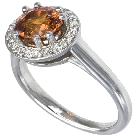 14K White Gold Estate East-to-West Halo Ring w/Spessertite Garnet=2.07ct and 20Diams=.15ctw SI H-I Size 7