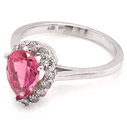 14K White Gold Estate Halo Fashion Ring w/Pear Pink Tourmaline=1.28ct and 14Diams=.29ctw SI2-I1 I-J Size 6.75