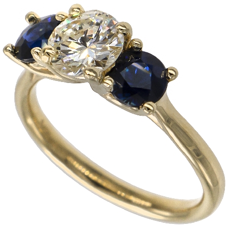 14K White Gold Estate 3Stone 4 Prong Ring w/1 Diam=.99ct VS2 J GIA DOSSIER#2215696044 and 2Sapphires=1.39ctw Size7