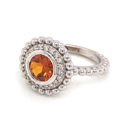 14K White Gold Estate Beaded Halo Ring w/Citrine=1.31ct and 20Diams=.19ctw SI J Size 6.75