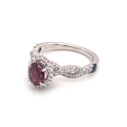 14K White Gold Estate Vera Wang Oval Halo Twist Ring w/Ruby=.98ct and w/Diams=.45apx VS-SI H-I and 2 Sapphires Size6 