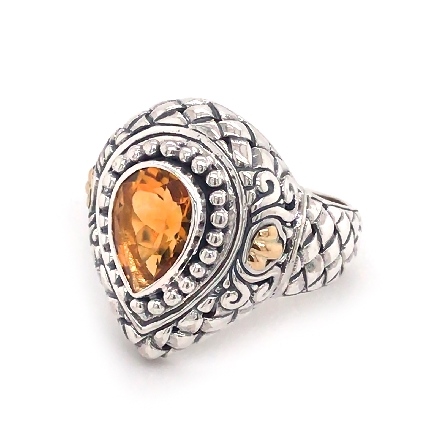 Sterling Silver and 18K Yellow Gold Estate Pear-Shape Bezel Citrine Ring Size 7 4.5dwt