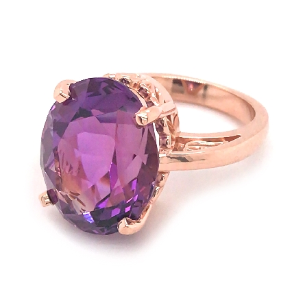 14K Rose Gold Estate Oval Fashion Ring w/16x12mm Oval Amethyst=11.37ct Size 6