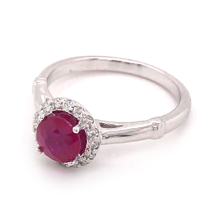 14K White Gold Estate Round Halo Ring w/Ruby=1.16 and 16Diams=.14ctw SI H-I Size 6.75