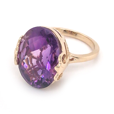 14K Yellow Gold Estate Oval Harlequin Amethyst Ring Size6.5 4.6dwt