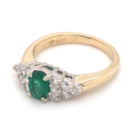 14K Yellow and White Gold Estate Oval Emerald Ring w/Diams=.35apx SI H-I Size6 2.3dwt