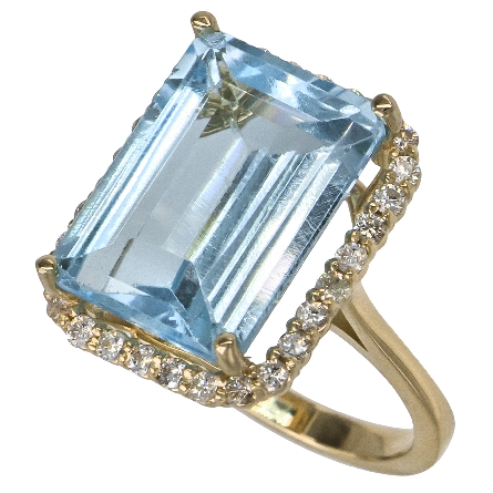 14K Yellow Gold Estate Halo Ring w/Blue Topaz=15.81ct and 30Diams=.62ctw SI2-I1 H-I Size 7