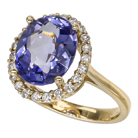14K Yellow Gold Estate Oval Halo Ring w/Tanzanite=6.23ct and 22Diams=.37ctw SI2-I1 H-I Size 7