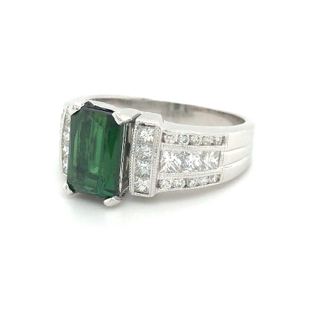 14K White Gold Estate Emerald-cut Green Tourmaline Ring w/Diams=1.00apx VS-SI H-I Size 10 6.30dwt