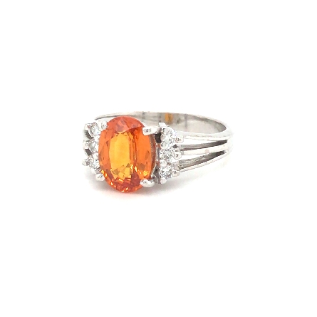 18K White Gold Estate Orange Oval Sapphire Ring w/Diams=.12apx SI H-I Size3.75 2.8dwt