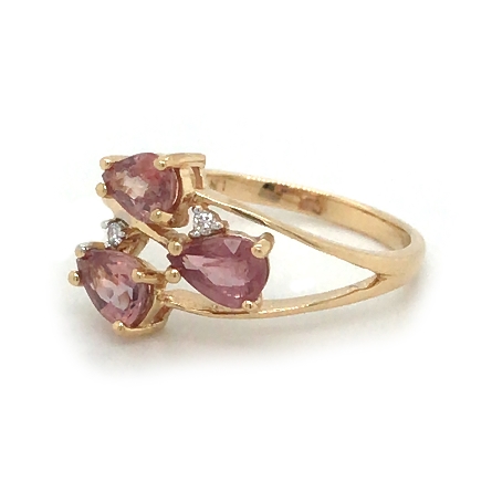 18K Yellow Gold Estate Pink Sapphire Fashion Ring w/Diams=.02apx SI I-J Size7 1.9dwt