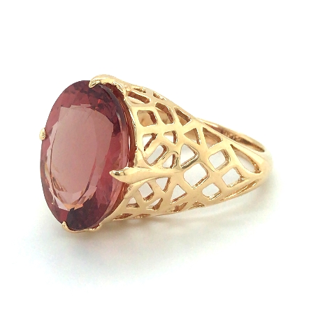 18K Yellow Gold Estate Oval Red Appetite=12.71ct Open Design Ring Size9 6.7dwt