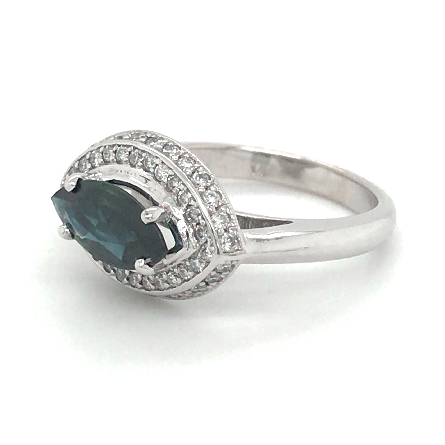 14K White Gold Estate East-West Marquise Ring w/Sapphire=1.15ct and Diams=.50apx VS-SI H-I Size 6.25 3.6dwt