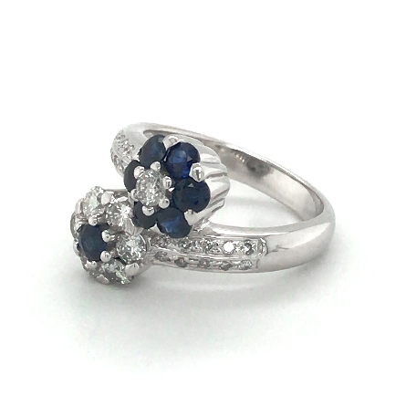 14K White Gold Estate Floral Bypass Sapphire Ring w/Diams=1.00apx SI-I1 I-J Size7 4.9dwt