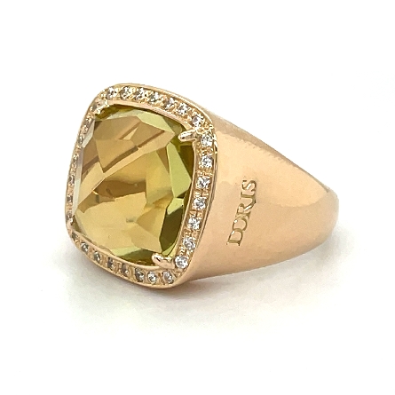 18K Rose Gold Estate   Doris   Lemon Quartz Halo Ring Size9 w/Diams=.26apx VS H-I 8.2dwt