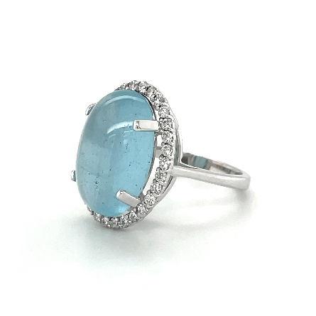 14K White Gold Estate Oval Halo Ring w/18x12mm Cabachon Aquamarine=10.35ct and Diams=.65ctw SI H-I Size 6.75