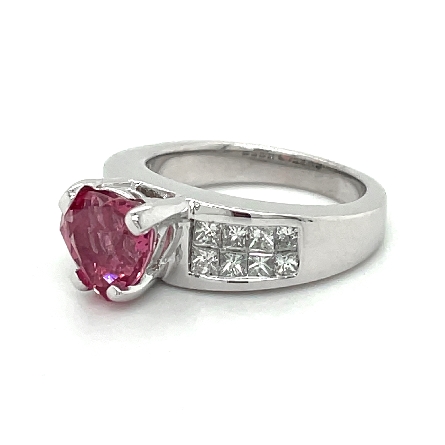 18K White Gold Estate Heart Pink Spinel Invisible Set Ring w/16 Princess-cut Diams=1.00apx VS-SI I-J Size 6 6.30dwt  