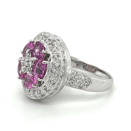18K White Gold Estate Round Pink Sapphire Cluster Ring w/Diams=.45apx SI H-I Size7.5 5.2dwt