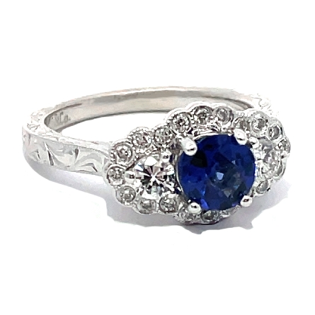 14K White Gold Estate Gabriel and Co Etched Vintage Style Sapphire Ring w/Diams=.42ctw SI2 H-I Size5.25 #ER8599W44JJ (S129389)