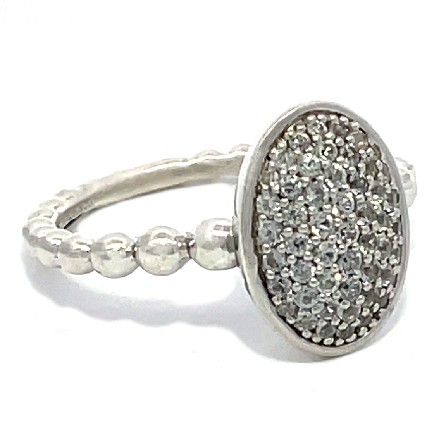 Sterling Silver Estate Oval Pave Bead Stack Gabriel and Co Ring w/White Sapphire=.63ctw Size 6.5