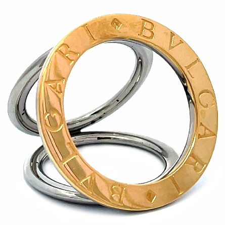 18K Yellow Gold and Stainless Steel Estate Bvlgari Open Circle Ring Size 7 7.0dwt