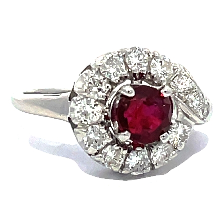 14K White Gold Estate Ruby Halo Ring w/13Diams=.67apx SI2-I1 I-J Size 5.5 2.7dwt
