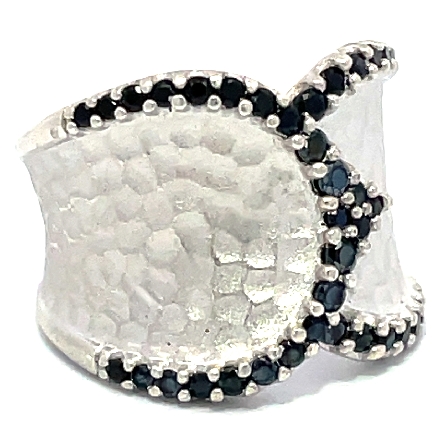 Sterling Silver Estate Wide Gabriel & Company Hammered Black Spinel Band size6 6.50dwt