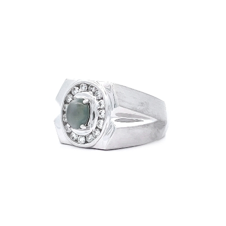 14K White Gold Estate Gents Cats Eye Chrysoberyl Ring w/15 Diams=.41apx I1 H-I Size11 5.7dwt