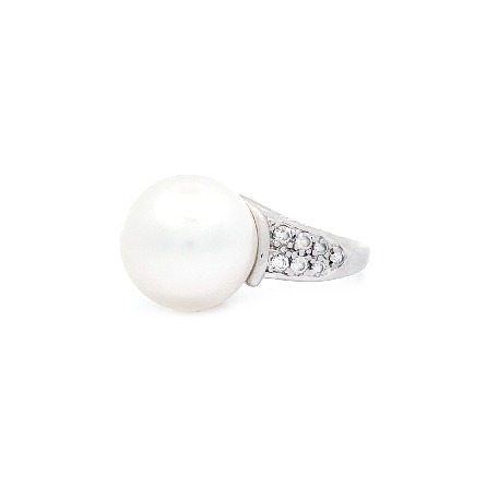 14K White Gold Estate South Sea Cultured Pearl 12mm Cocktail Ring w/14Diams=.25apx SI2-I1 I Size6.5 4.3dwt 