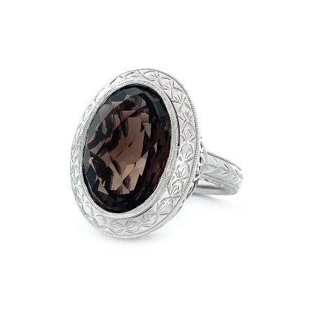 Sterling Silver Estate Gabriel and Co Oval Smokey Quartz Etched Ring Size7 S170477 7.9dwt